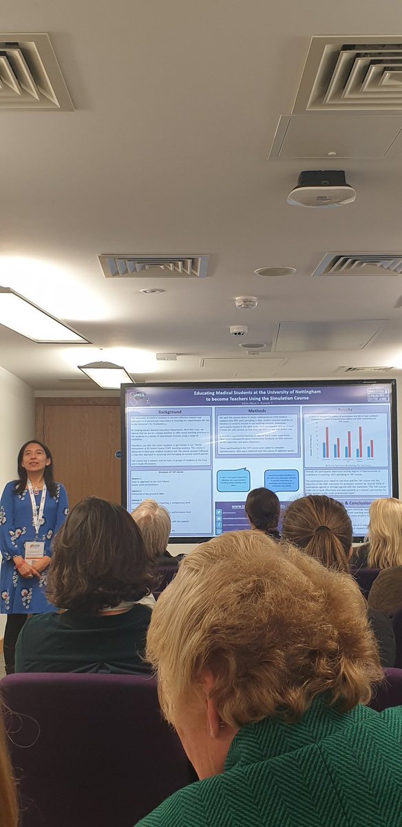 Our very own @swekhinhtun presenting her poster at ASPiH this afternoon. Her topic, Educating medical students, at the university of Nottingham to become teachers using the simulation course. #ASPiH2019