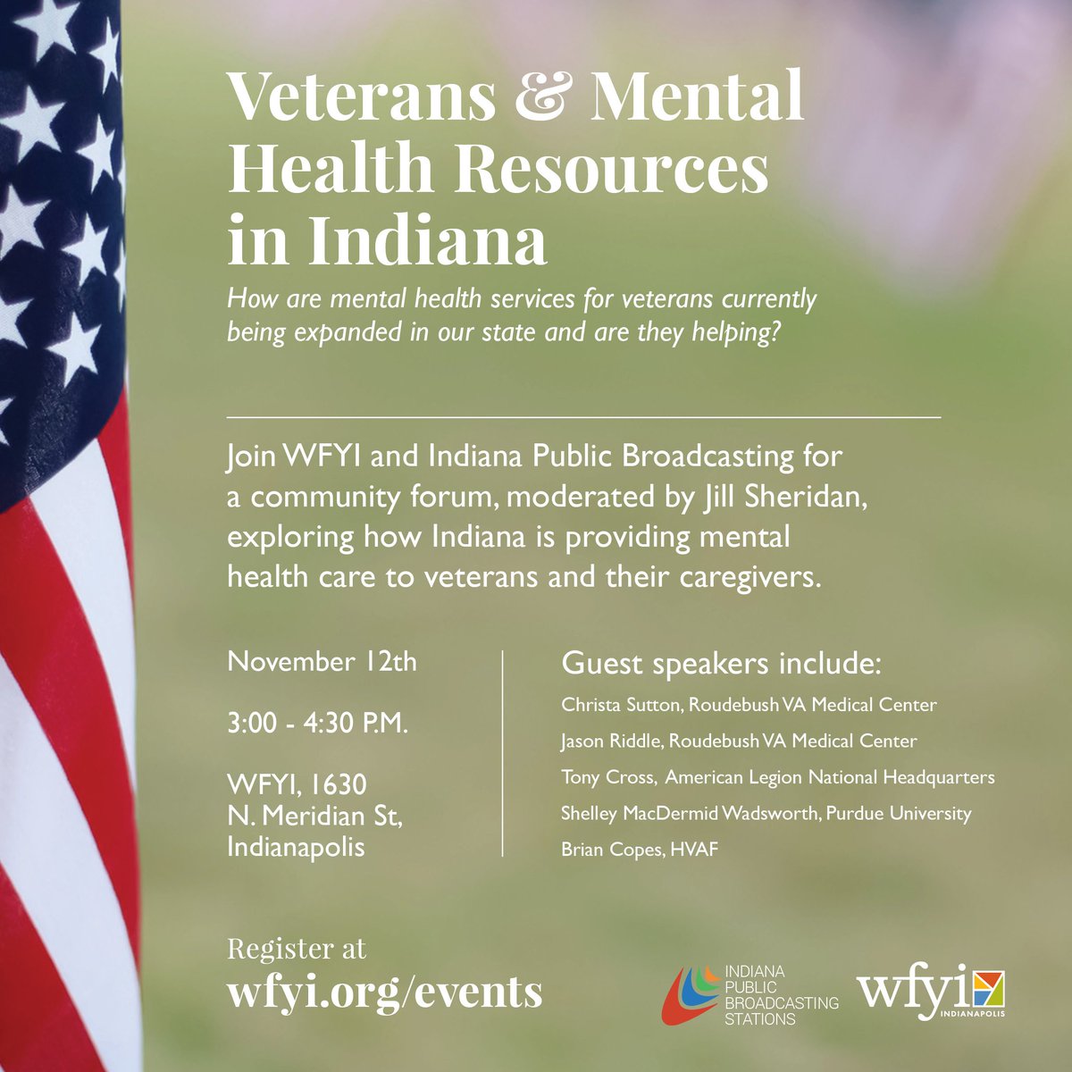 Next week <a href="/wfyi/">WFYI</a> is hosting a community forum about veterans and mental health resources in Indiana. Consider joining them to hear from their guest speakers on the topic.
wfyi.org/events/veteran…