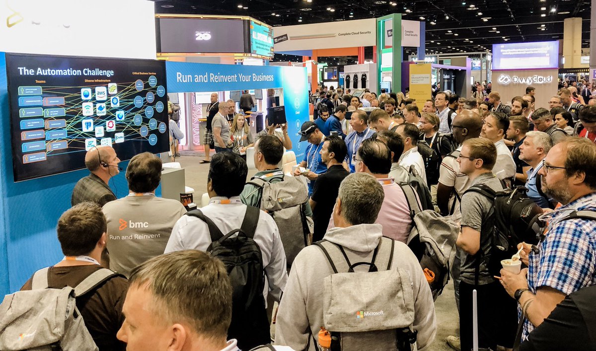 SER0888's tweet photo. Don’t miss our live demos tonight at 5PM and 5:30PM in booth 831. @robbydbmc gave a #controlm demo to a full house yesterday at #MSIgnite19. #automation #controlm @BMCSoftware https://t.co/ILBhuUx2uR