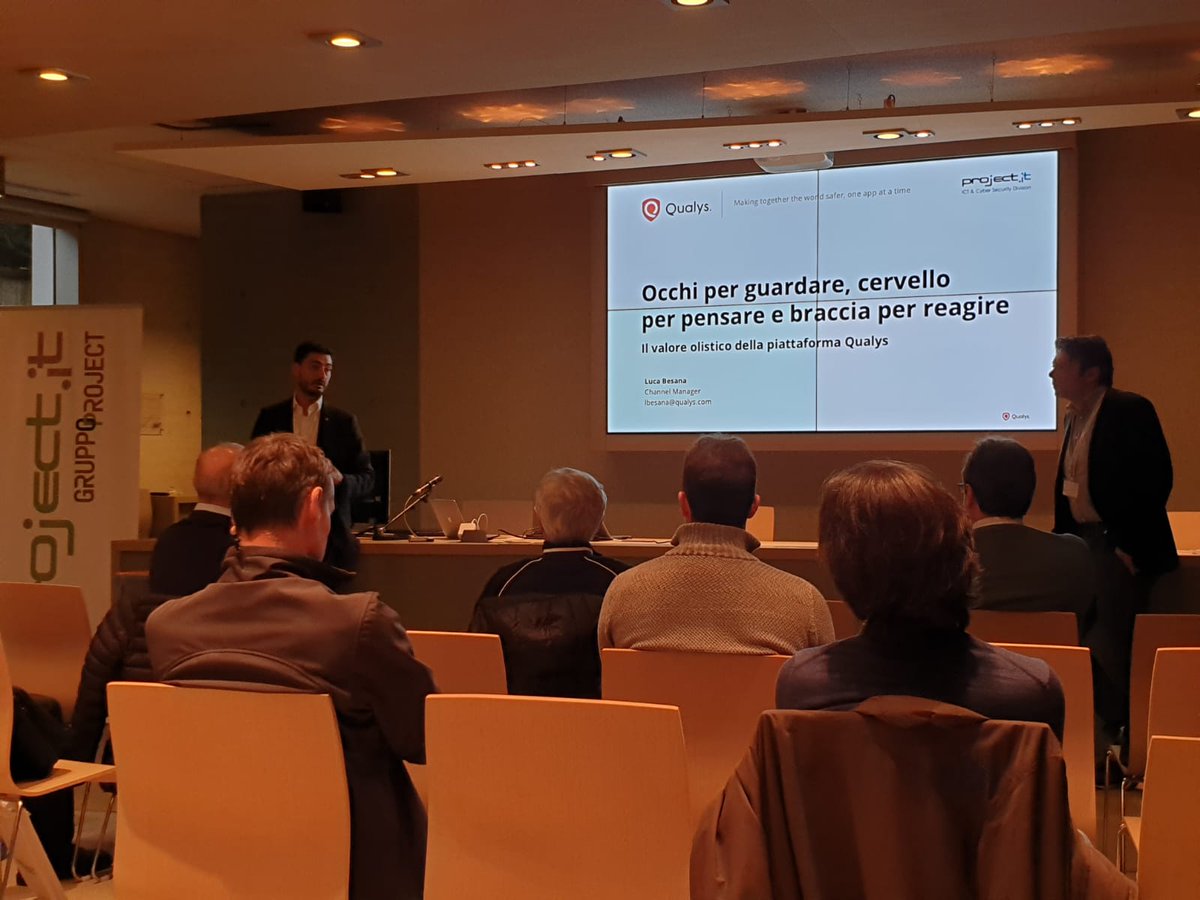 PrjCommunity's tweet photo. #6novembre #securityworkshop con @qualys "Occhi per guardare, cervello per pensare e braccia per agire" https://t.co/b58PhTG2Xg