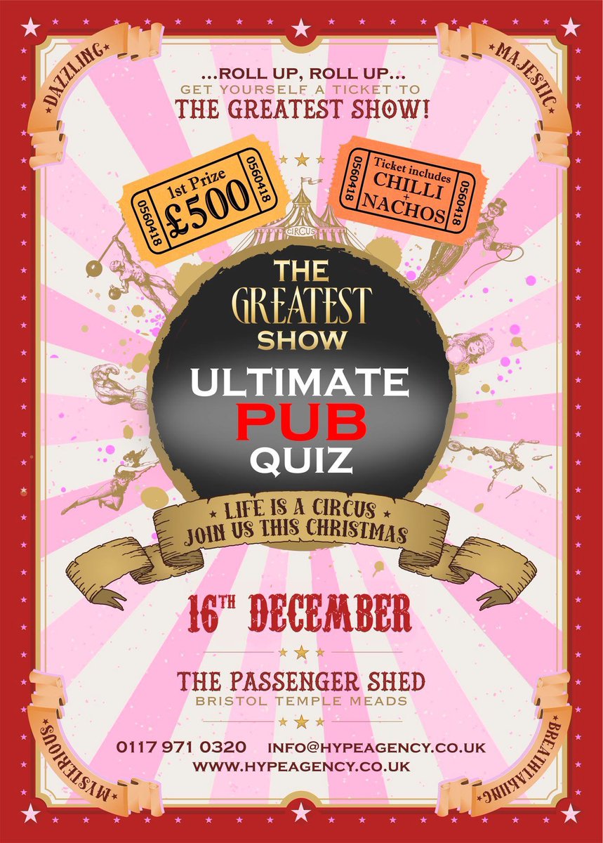 Who loves a #quiz in #Bristol? Join us on Monday 16th December for a chance to win £500 cash and enjoy a delicious chilli, rice &amp; nachos beforehand! facebook.com/events/6964115…