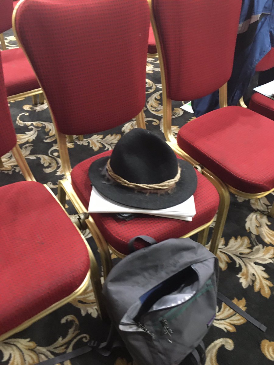 NatOrgSkill's tweet photo. Is there a more iconic hat in Irish agriculture? Jim Cronin’s seat - clearly marked. #BioFarm19 #Legend #BioFarm2019 https://t.co/eSfdakQbxq