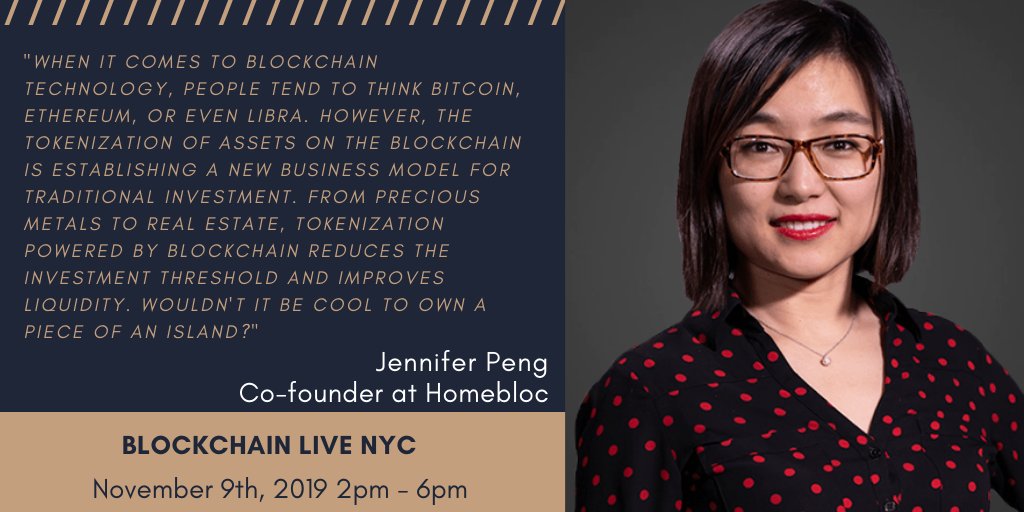 Homebloc_io's tweet photo. Our co-founder and head of marketing, Jennifer Peng, is invited to present #homebloc at #blockchainlivenyc this Saturday (Nov. 9th). Jennifer will introduce asset #tokenization and how #homebloc digitizes properties through #blockchain technology. RSVP: https://t.co/LXPTH1LIYK https://t.co/TK0ImLvpTj