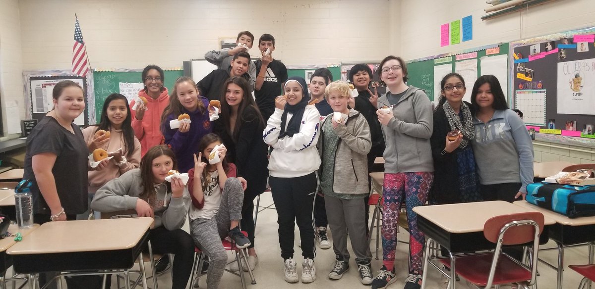 A little camera shy, but thoroughly enjoying our donut reward for being the 7th grade musical chairs champs and meeting our PBIS goal! These kiddos are great team players! #OlverasBladiators #JAJaguarsROAR #d45learn4life <a href="/D45Jackson/">Jackson Middle School</a>