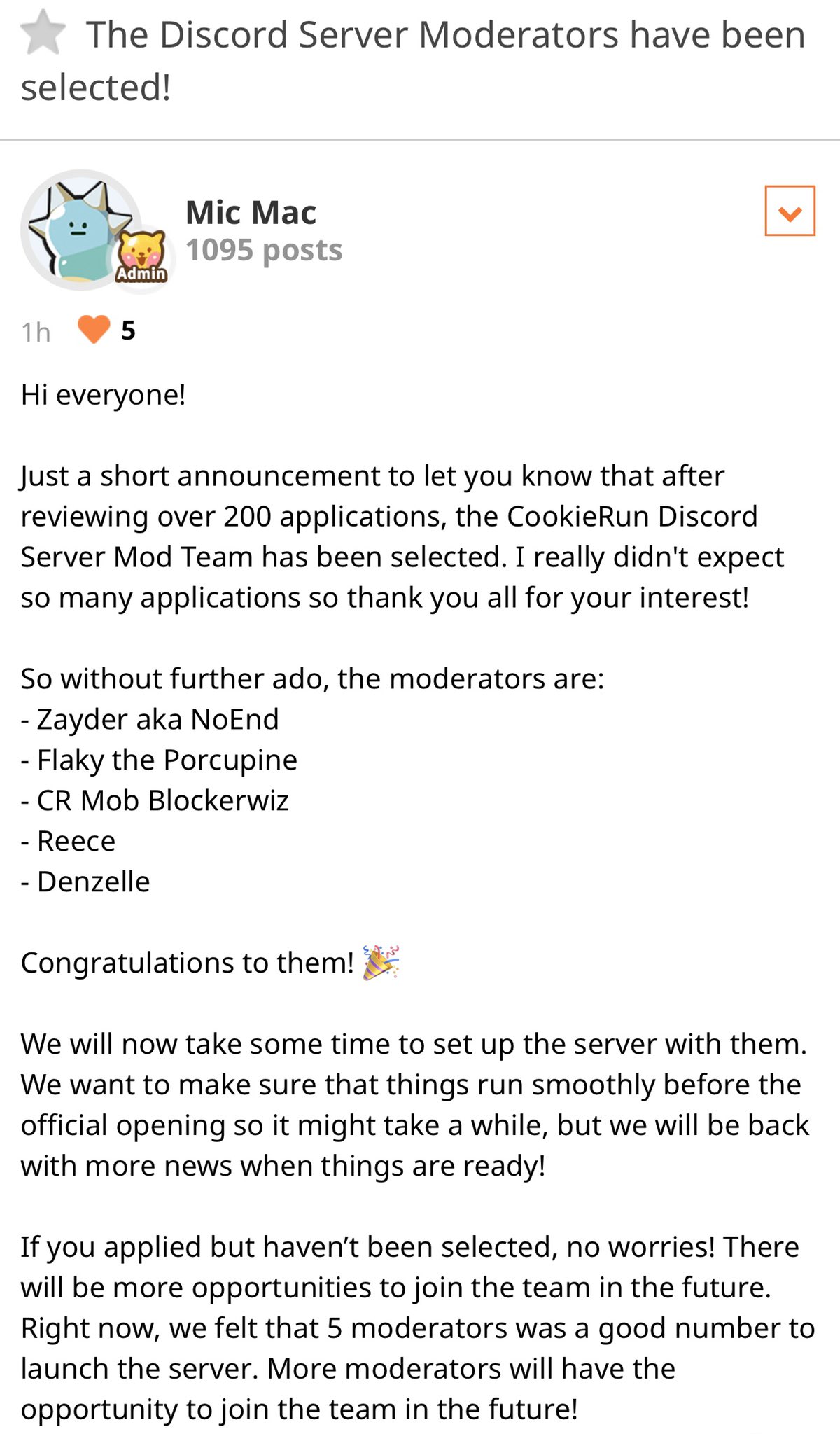 Twitter पर Cookie Run Updates Hiatus Ovenbreak The Discord Server Mod Team Has Been Announced Congrats To All Of The Selected Moderators There Will Be Some Time Needed To Set