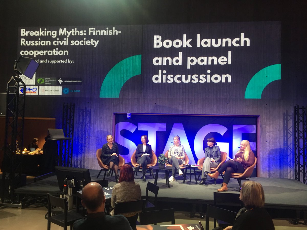MostNGOHelsinki's tweet photo. Now starting: @maijajappinen, @JuliaKuokkanen, Anna Skvortsova, Anita Parri and Oksana Karpenko discussing Finnish-Russian civil society cooperation and breaking myths @tiedekulma! #thinkcorner https://t.co/VHU8wXFFY4