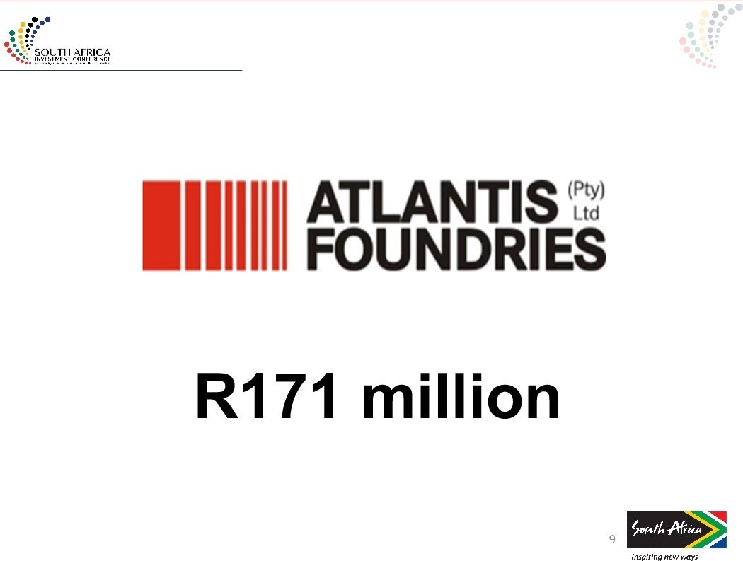 SAInvestmentCo's tweet photo. [Update] investments announced at the #SAIC19 earlier today. @SANRAL_za @HisenseSA @Faurecia #AtlantisFoundries #InvestSA https://t.co/wqyboTpZKo