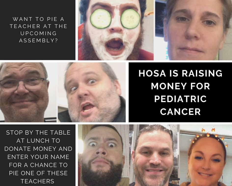 HOSA is raising money for pediatric cancer and needs your help! Stop by their table at lunch to enter a raffle to pie the teacher of your choice! If you donate $3 or more, you get to put your name in! Sales end on Friday, so make sure to stop by and show your support