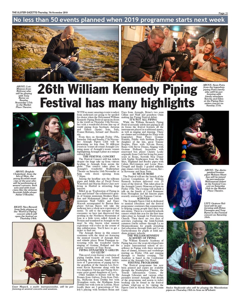 Armagh Pipers Club (@armagh_pipers) on Twitter photo All kicking off in just over a week! Thanks to <a href="/ulstergazette/">Ulster Gazette</a> for the continued coverage and support! Info and tickets from wkpf.org <a href="/mptarmagh/">The Market Place, Armagh</a> <a href="/visit_armagh/">Visit Armagh</a> <a href="/ArtsCouncilNI/">Arts Council of Northern Ireland</a> <a href="/ITMADublin/">ITMA</a> <a href="/Napiobairi/">Na Píobairí Uilleann</a> All kicking off in just over a week! Thanks to <a href="/ulstergazette/">Ulster Gazette</a> for the continued coverage and support! Info and tickets from wkpf.org <a href="/mptarmagh/">The Market Place, Armagh</a> <a href="/visit_armagh/">Visit Armagh</a> <a href="/ArtsCouncilNI/">Arts Council of Northern Ireland</a> <a href="/ITMADublin/">ITMA</a> <a href="/Napiobairi/">Na Píobairí Uilleann</a>