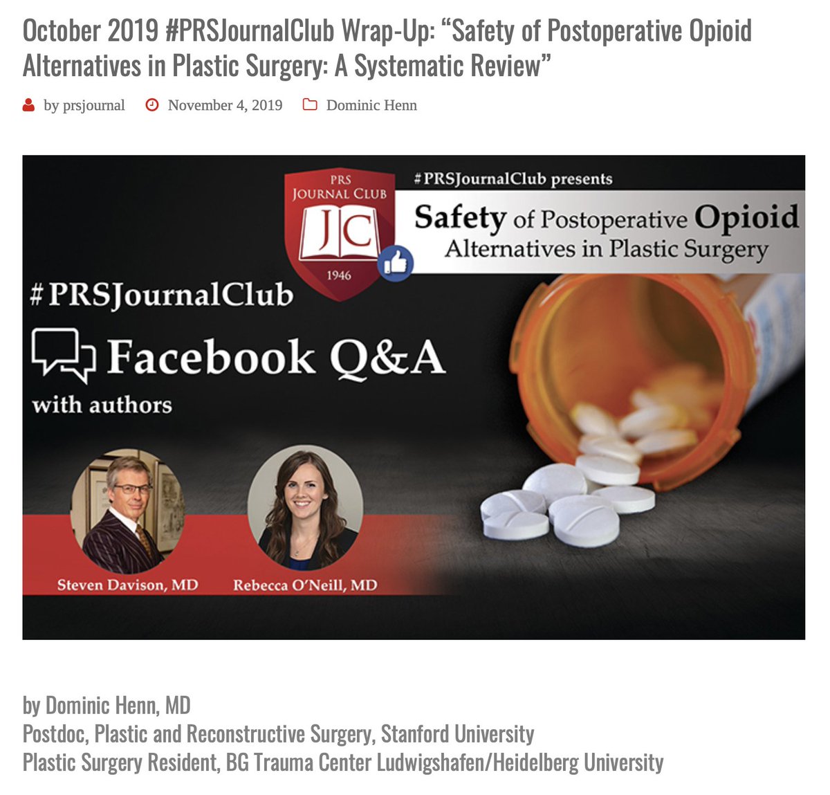 Did you miss the October #PRSJournalClub? Catch up with Dominic Henn, MD's #PRSJournalClub Wrap Up blog post, available on the #PRSResidentChronicles: bit.ly/Oct19JCWrapUp

JOIN US THIS SUNDAY (Nov. 10th) for our NEXT #PRSJournalClub Facebook Q&amp;A!

#plasticsurgery