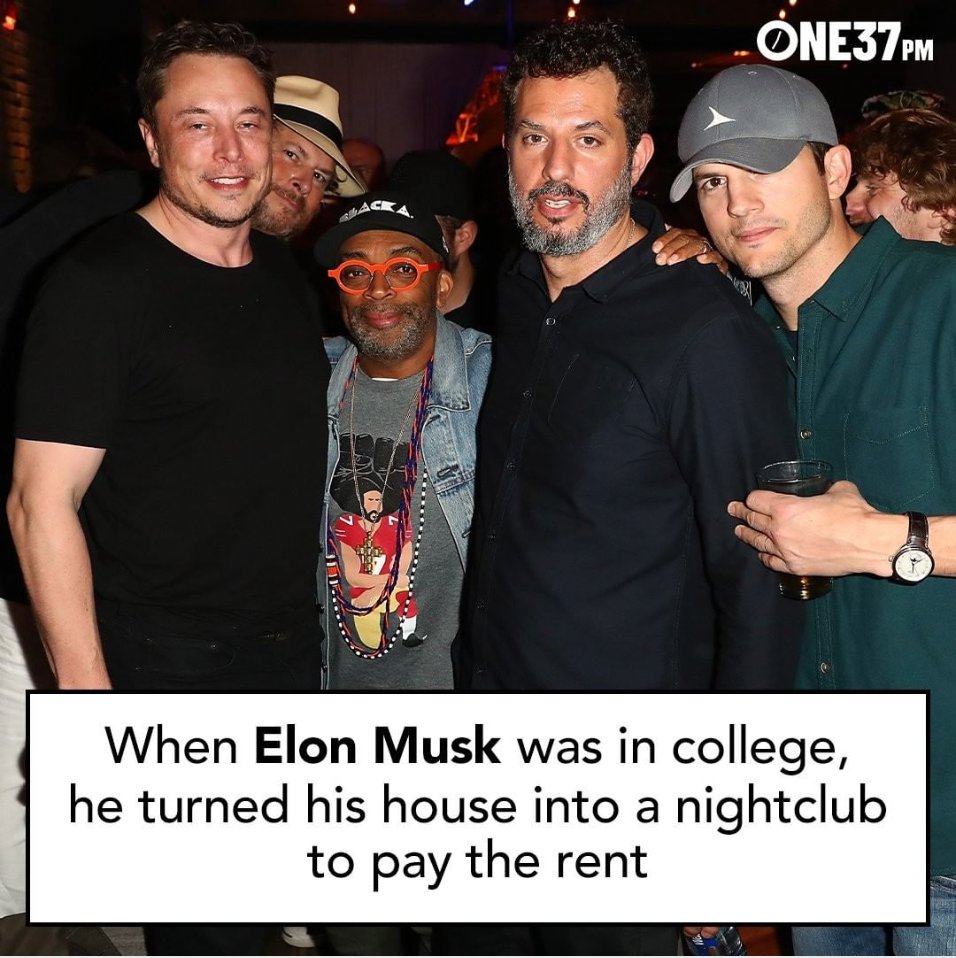 When Elon Musk was studying at University of Pennsylvania in the '90s, he and his roommate, Adeo Ressi, wanted to find a way out of student housing. So, the two moved into a huge house off campus and decided to turn it into a nightclub to cover the rent. - Follow @137pm for more
