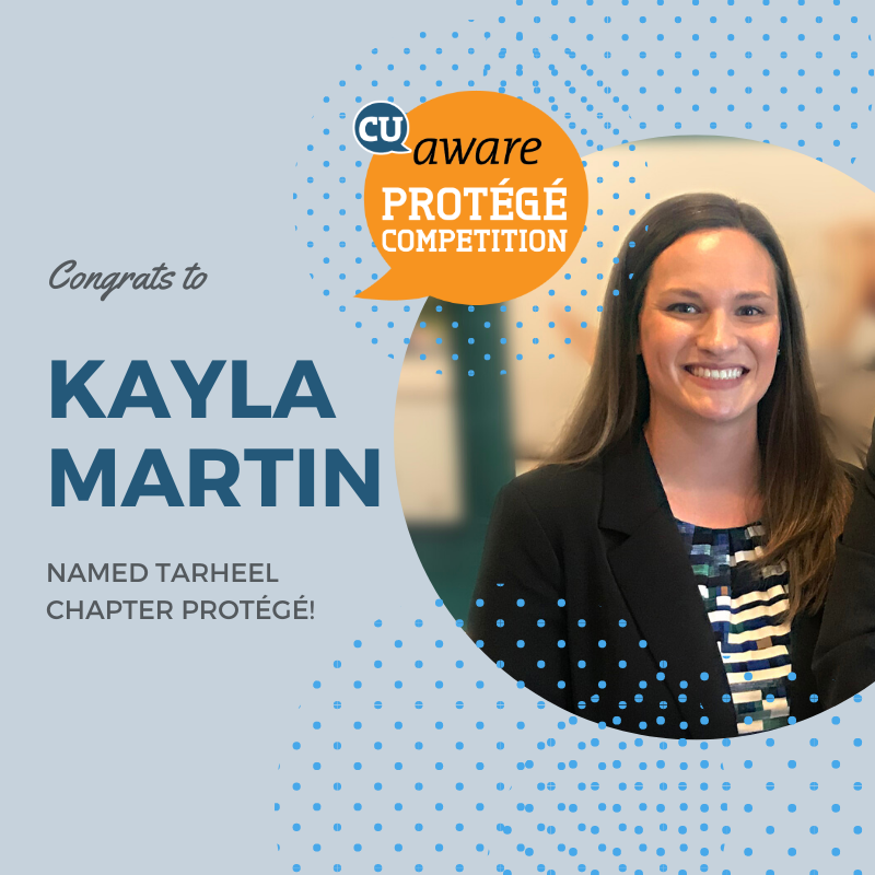CUaware's tweet photo. Congrats to @LGFCU's Kayla Martin, who was selected as the Tarheel Chapter’s #CUProtege this week! She's on her way to the 2020 CUaware Protégé Competition finals Jan. 30 – 31 in Charlotte, NC. 🤩 #LearnShareGrow Cc @TheCCUL https://t.co/JBpzcleEQX