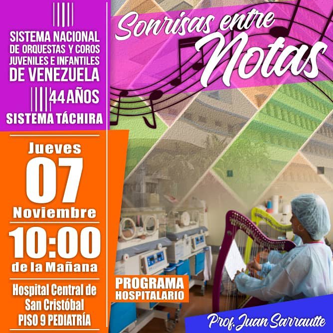 SistemaTachira's tweet photo. La Música como herramienta terapéutica para los más pequeños del Hospital Central de San Cristóbal., #Programahospitalario #somosElSistema #tocarcantaryluchar @elsistema_ @juansarrautte https://t.co/3zyy2nayPH
