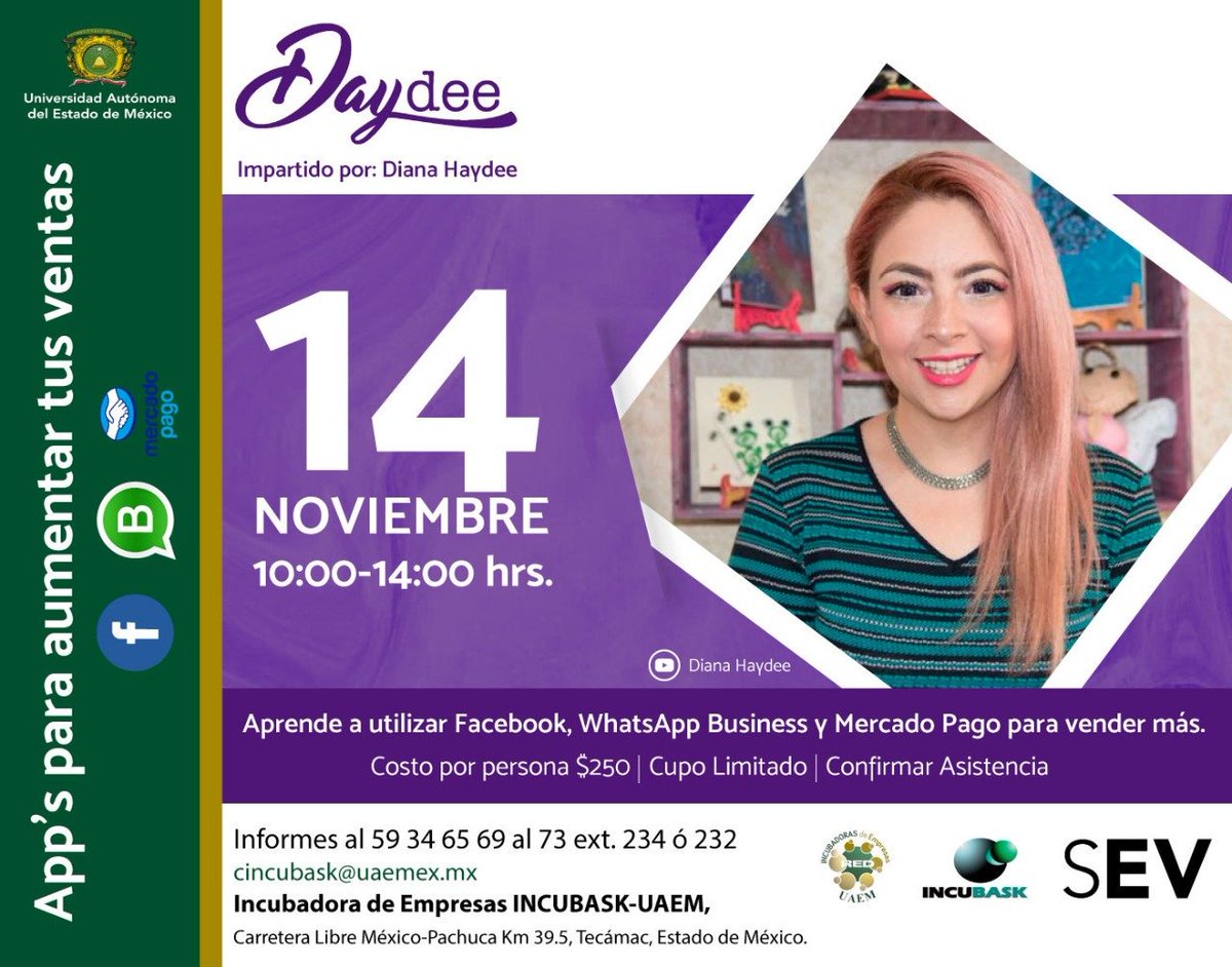 incubask's tweet photo. ¡Te invitamos a que conozcas cómo vender más utilizando Facebook, WatssApp Business y Mercado Pago!. Asiste al curso  "Apps para aumentar tus ventas" que se llevará a cabo el próximo Jueves 14 de Noviembre a las 9:30 en INCUBASK.  
Reserva tu lugar vía telefónica al 59 34 65 69. https://t.co/rCorcRDETK
