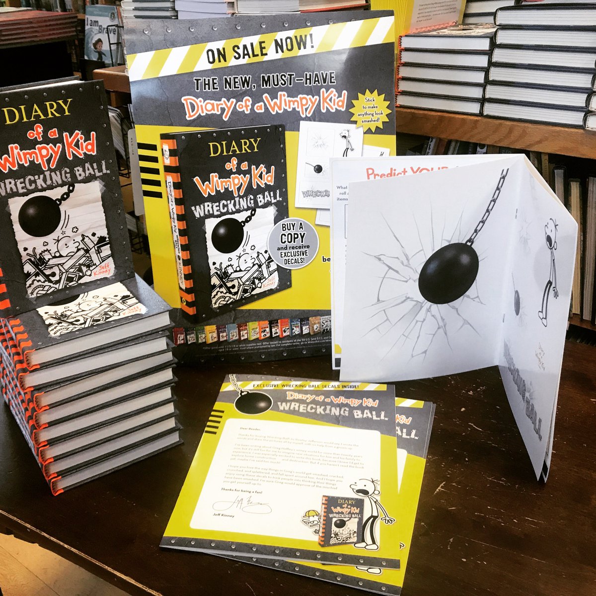 Get your copy of # WreckingBall, the 14th @wimpykid book! Don't forget to pick up a bonus gift of activities and stickers! #801life #amuletbooks