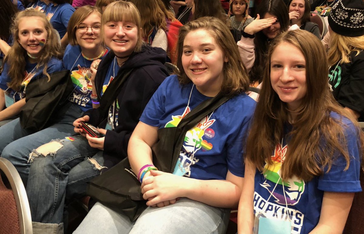 HopkinsWJH's tweet photo. Today, The Gender &amp; Sexuality Alliance groups from both West and North Junior Highs went to Q-Quest, an LGBTQ+ youth conference! They participated in workshops, a resource fair and connected with other GSAs! #Qquest #HopkinsPride https://t.co/01PZP3gGFi