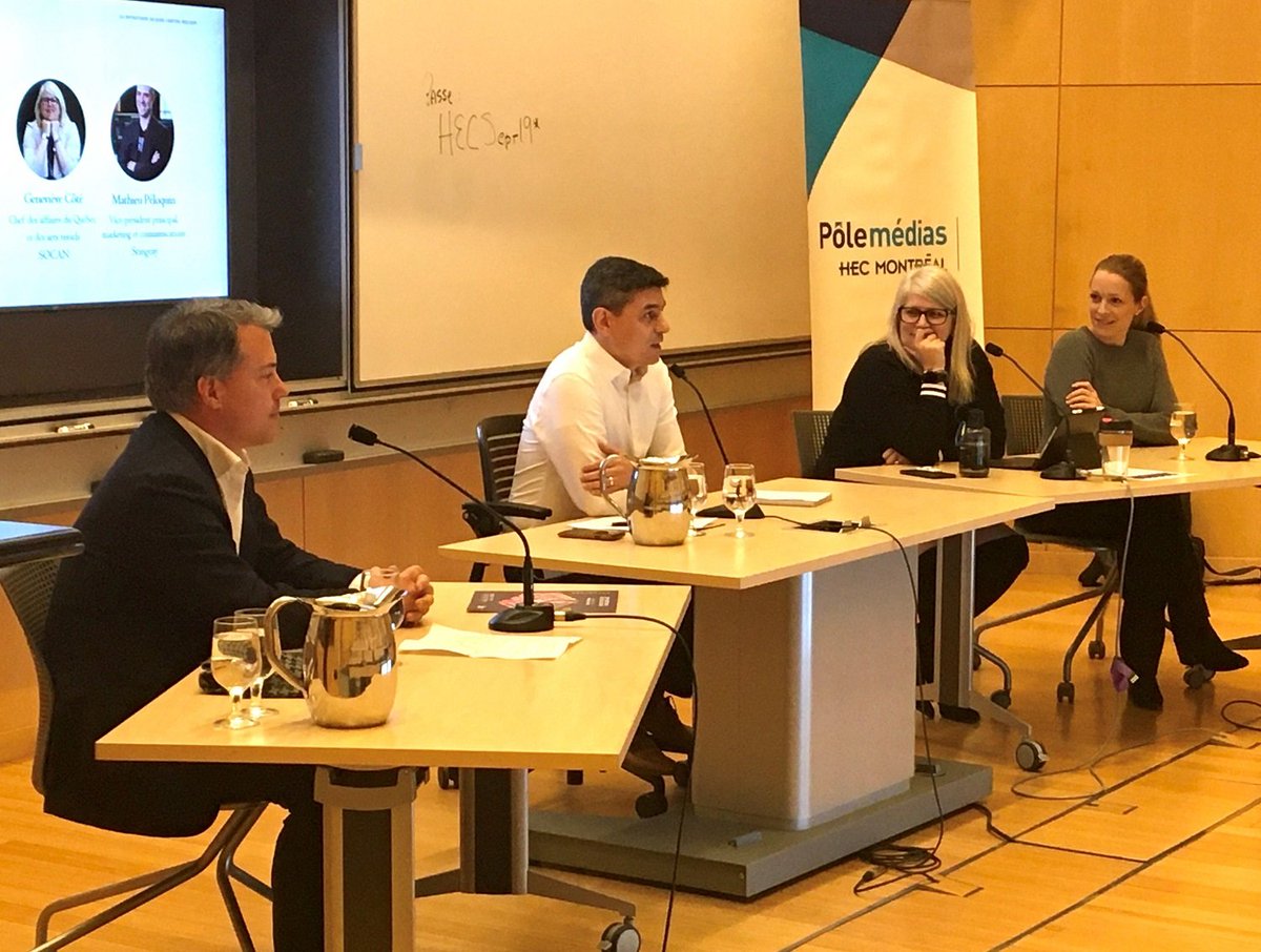 Quel est le futur de la #musique, des musiciens et de l’industrie? Nos panélistes y répondent! <a href="/olinaddantas/">Danilo Dantas</a> Prof. <a href="/HEC_Montreal/">HEC Montréal</a>, <a href="/GenCoteMTL/">Geneviève Côté</a> de <a href="/SOCANmusique/">SOCAN</a>, <a href="/matpeloquin/">Mathieu Peloquin</a> de <a href="/StingrayMusique/">Stingray Musique</a> et <a href="/AnnieVOfficiel/">Annie Villeneuve</a> #EJC2019 <a href="/centre_JCartier/">Centre Jacques Cartier</a>