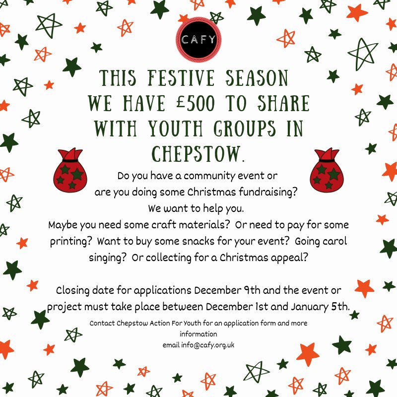 As we approach the festive season we want to help local youth groups get into the spirit! #youth #youthgroup #christmas #funding #applynow #chepstow