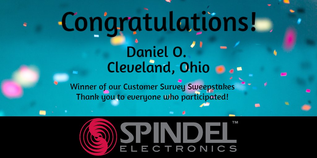SPINDELElectro1's tweet photo. Congratulations to the winner of our Customer Survey Sweepstakes! Thanks again to all of our valued customers and especially those who took the time to fill out our survey.  Visit us at https://t.co/MRrpRH9Dk0 to learn how we can help with your spindle drive needs. #spindledrive https://t.co/rec13KaaBU