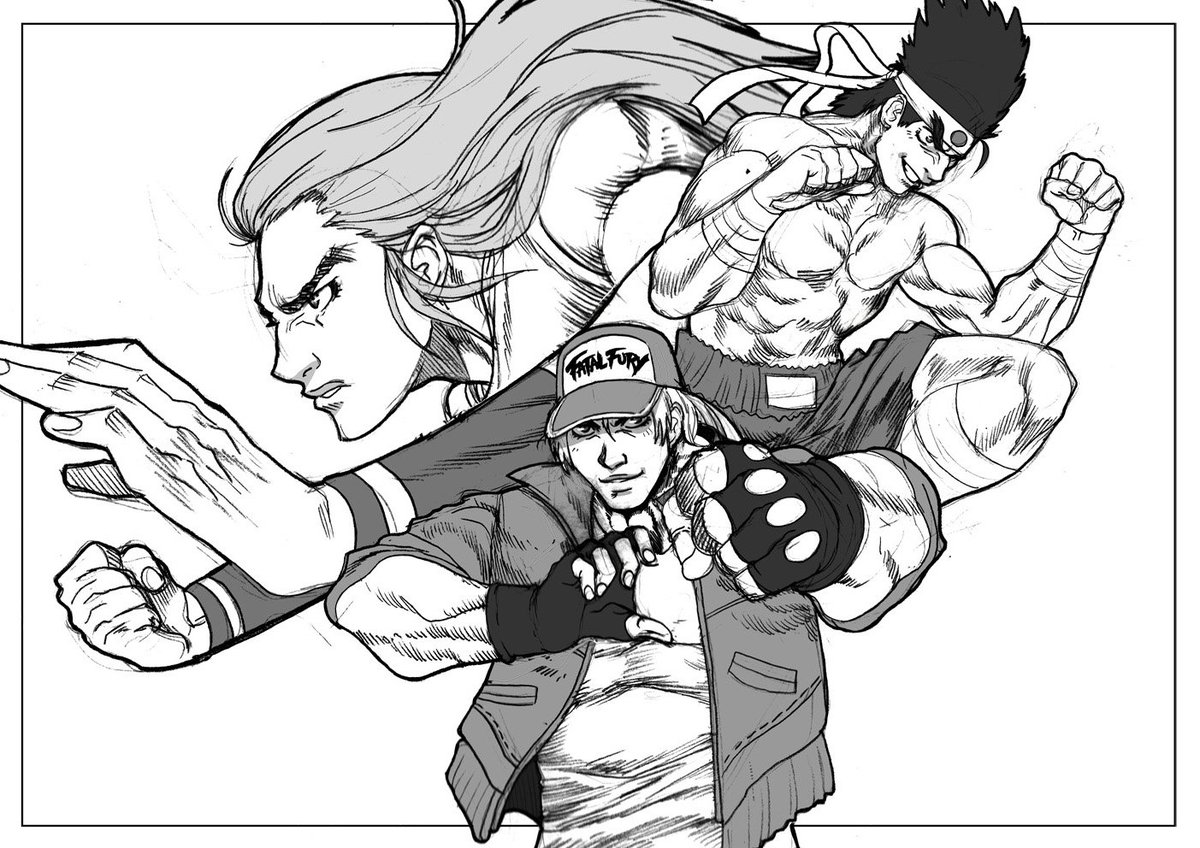 Hi!
Here's an old #FatalFury sketch, based in the artbox of FF1 from Snes.
Wanna do a remake of it sometime.
Hope you like! =D
#TerryBogard #andybogard #joehigashi