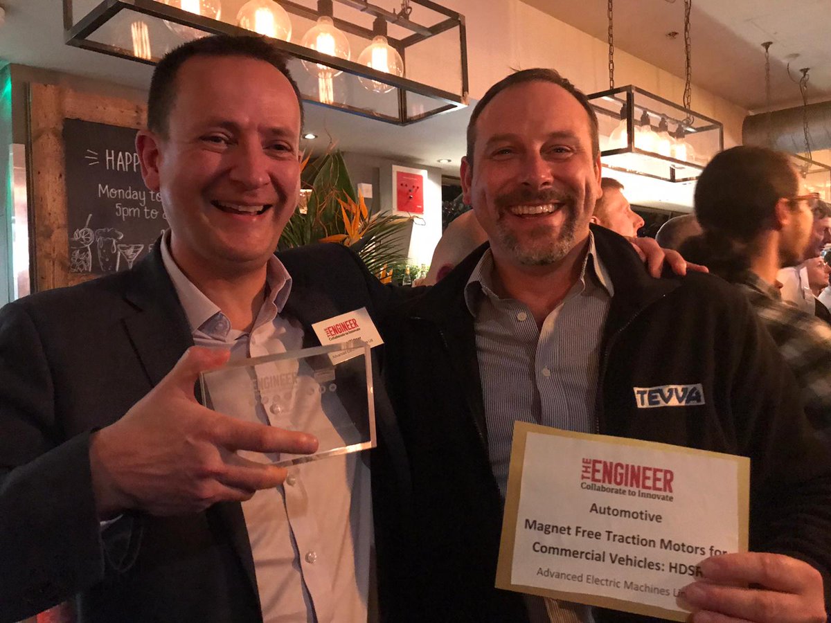TevvaTrucks's tweet photo. So pleased to have won not only the Automotive Prize #C212019 but the Grand Prix Award for #HDSRM HIGH DENSITY SWITCHED RELUCTANCE MOTORS at this years @TheEngineerUK awards. Here's to @A_E_Machines @UniofNewcastle. #norareearthmetals #evtechnologies https://t.co/GoHNJkvMVL