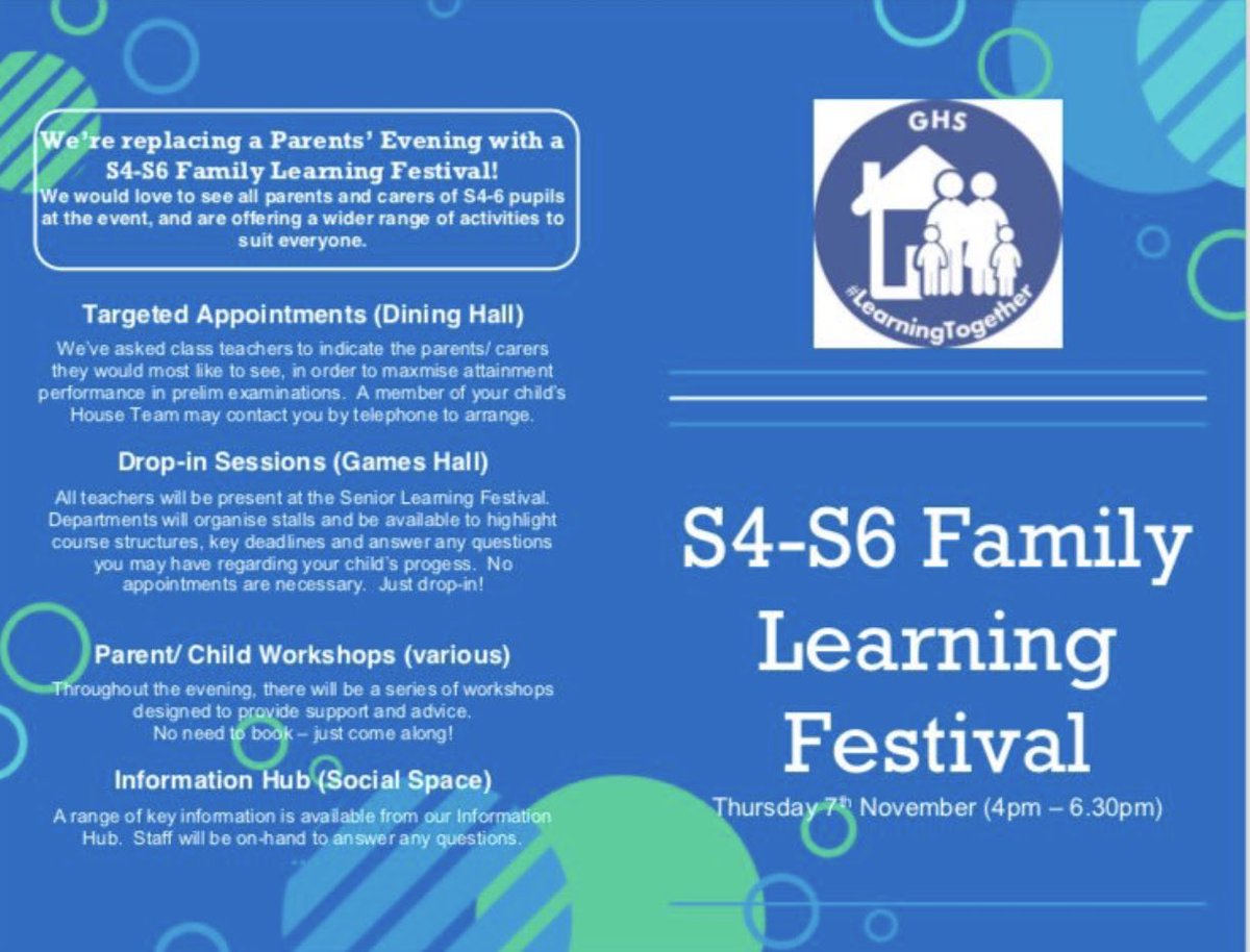 There will be a uniform bank donation station at tomorrow’s S4-S6 family learning festival. Any donations for our young people would be greatly appreciated. #GHS #GHSUniformBank