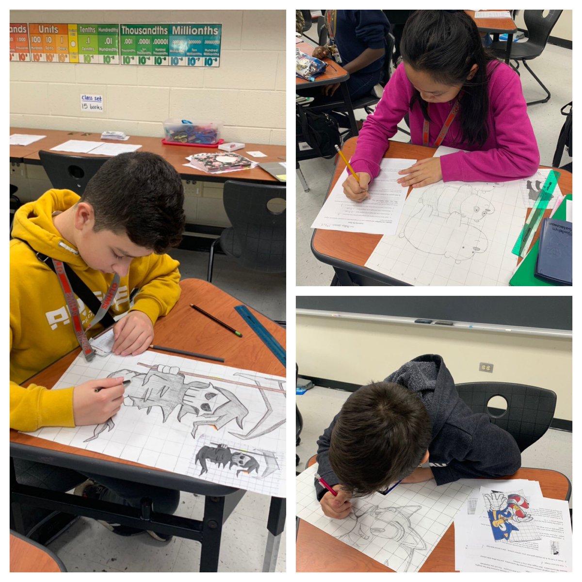 MsSheahanOLHMS's tweet photo. 7th graders showing off their mathematical and artistic skills at the culmination of our stretching and shrinking unit! Also, my intelligent Goddaughter Molly’s work from a few years ago being used as the example. #OLHMS https://t.co/A9SFSQyWrK