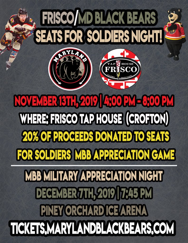Exactly ☝️week from today will be the <a href="/FriscoCrofton/">Frisco Tap House II</a>/#MBB Seats for Soldiers Night! The event will be hosted at Frisco’s from 4:00 PM - 8:00 PM and 20% of the proceeds go toward buying out an entire section for current and former military personnel on Military Appreciation Night!