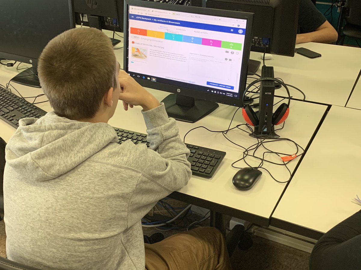 NCES_Principal's tweet photo. Our art students worked to upload artifacts to their digital backpacks today.  They spent time tagging their artifacts to the appropriate success skill.  #wearejcps @mybrownschool @JCPSBackpack @lauraartteacher https://t.co/Xy2QMZwcPi