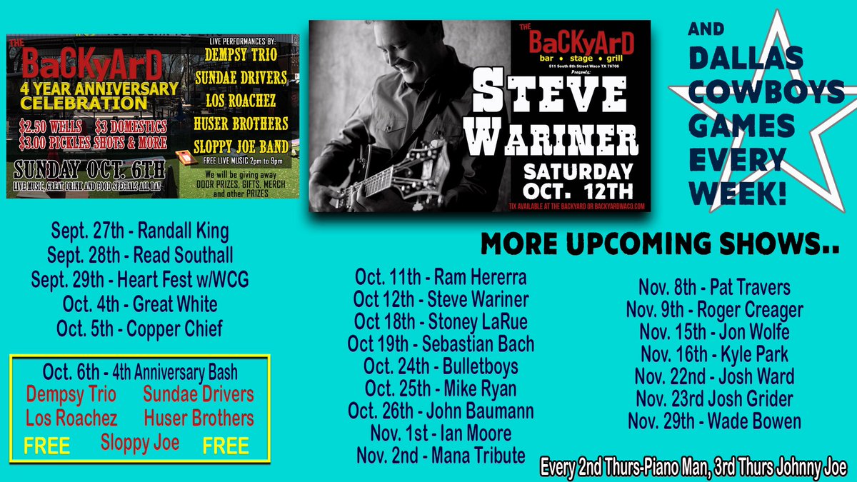 BackyardWaco's tweet photo. Wonder what’s happening next? Here’s some of our upcoming events. For more information click the link in our bio! 🎶 https://t.co/c5pf45FDm1