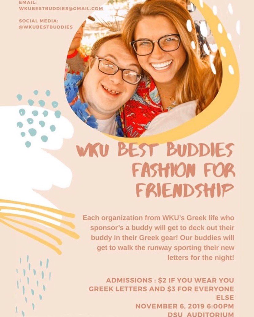Please come join Sigma Chi Zeta Mu as we participate in the Second Annual Fashion for Friendship presented by WKU Best Buddies! The event is being hosted from 6 to 7:30 in the DSU Auditorium and everyone is welcome.