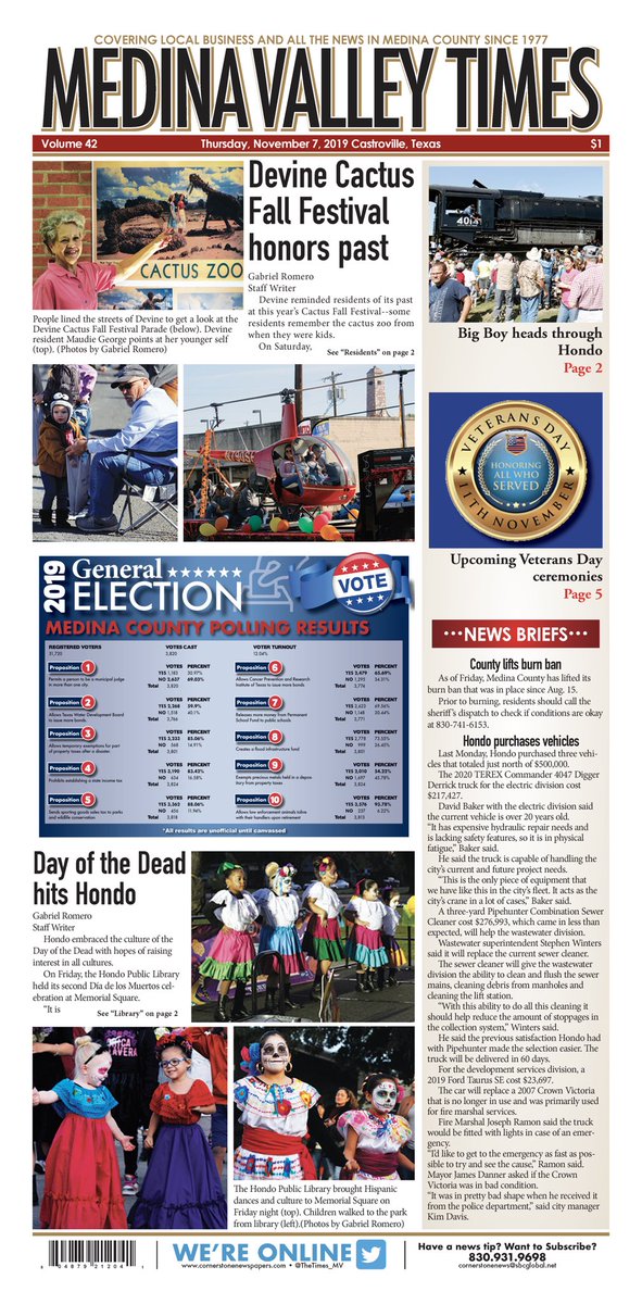 Hello Medina County! Check out this week’s front page of the Medina Valley Times. #LocalNews #devine #hondo #yournews