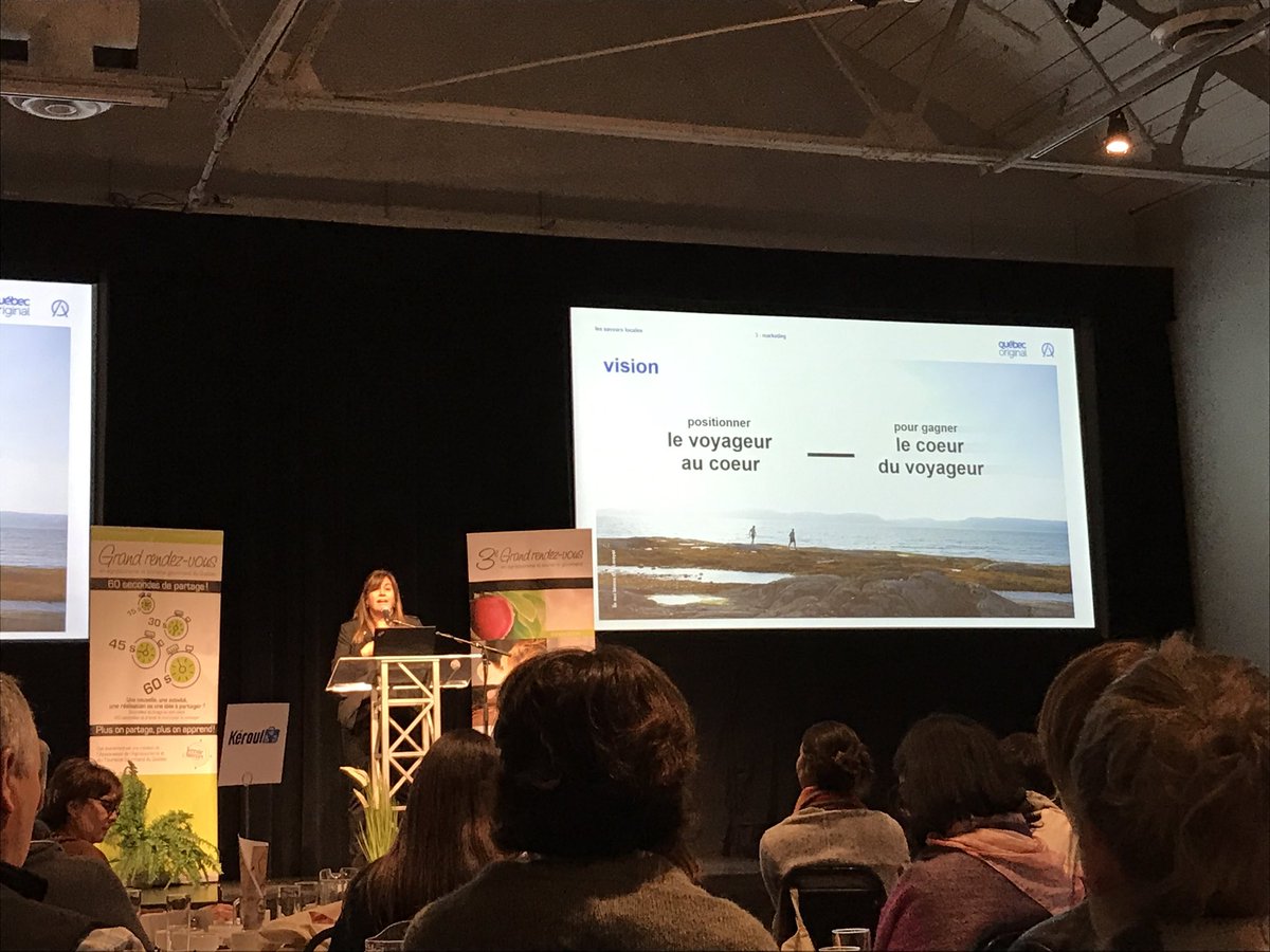ae_keating's tweet photo. Nathalie Gaudet présente les 3 pilliers de l’image de marsue du Québec: l’accueil chaleureux, le territoire spectaculaire et la culture créative #rvaatgq #cedecadventures https://t.co/FOYMYVWCVN
