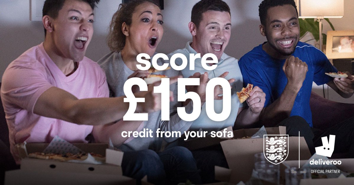 Deliveroo's tweet photo. Get £150 Deliveroo credit when you watch England Team v Germany live on TV this Saturday! 🎉⚽️ Simply tag who you’d want to share your sofa with to win. T&amp;Cs apply 👉 https://t.co/Ba0d3eRbRr https://t.co/8kiQVvf6Es