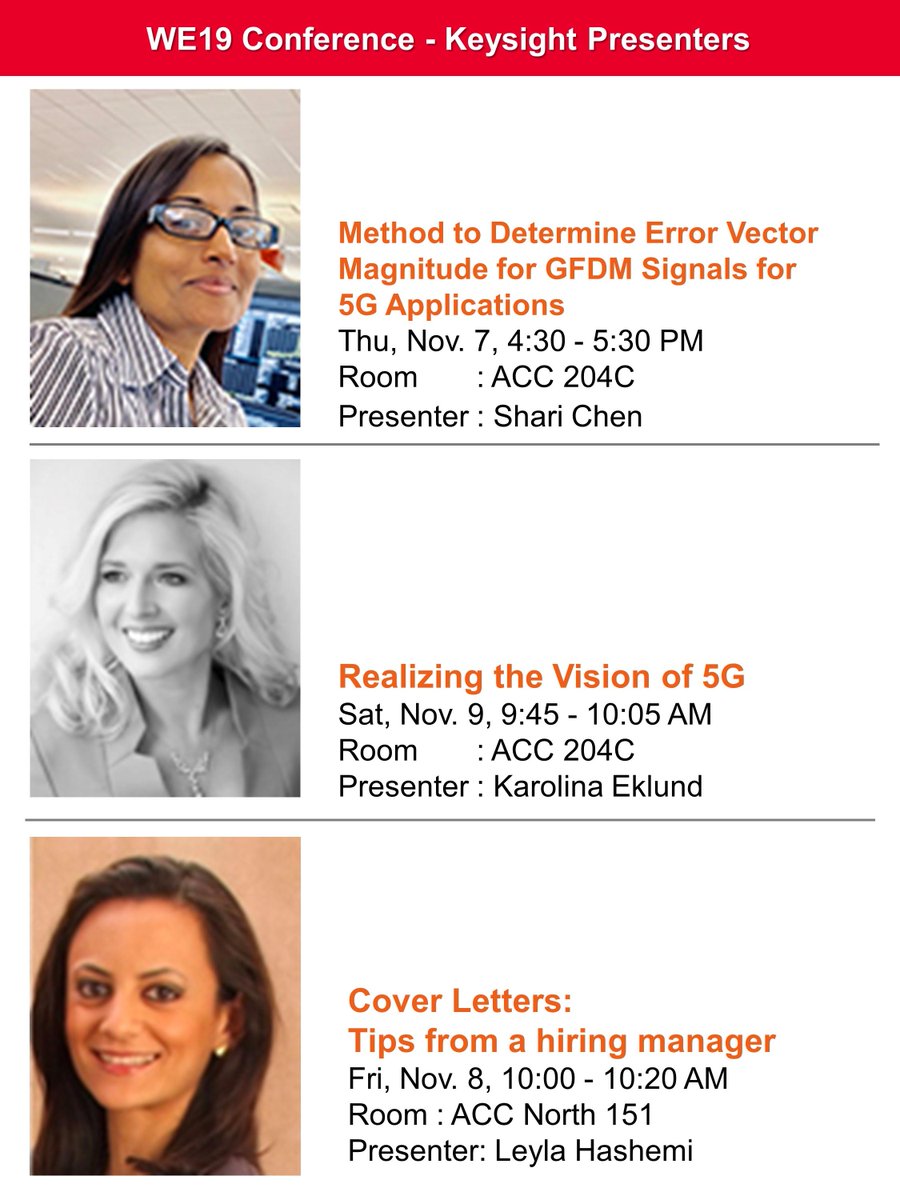 Keysightcareers's tweet image. The world’s largest conference for women engineers starts this Thursday, Nov7! Keysight team can’t wait to see you at #WE19 in Anaheim, CA from Nov 7–9. Visit us at Booth 740 for Keysight career opportunities. Don’t miss talks by our women leaders. bit.ly/2MlqQlx