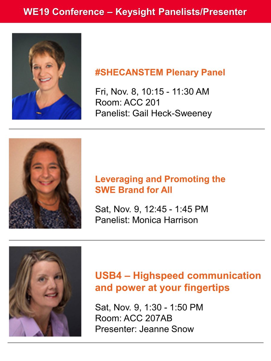 Keysightcareers's tweet image. The world’s largest conference for women engineers starts this Thursday, Nov7! Keysight team can’t wait to see you at #WE19 in Anaheim, CA from Nov 7–9. Visit us at Booth 740 for Keysight career opportunities. Don’t miss talks by our women leaders. bit.ly/2MlqQlx
