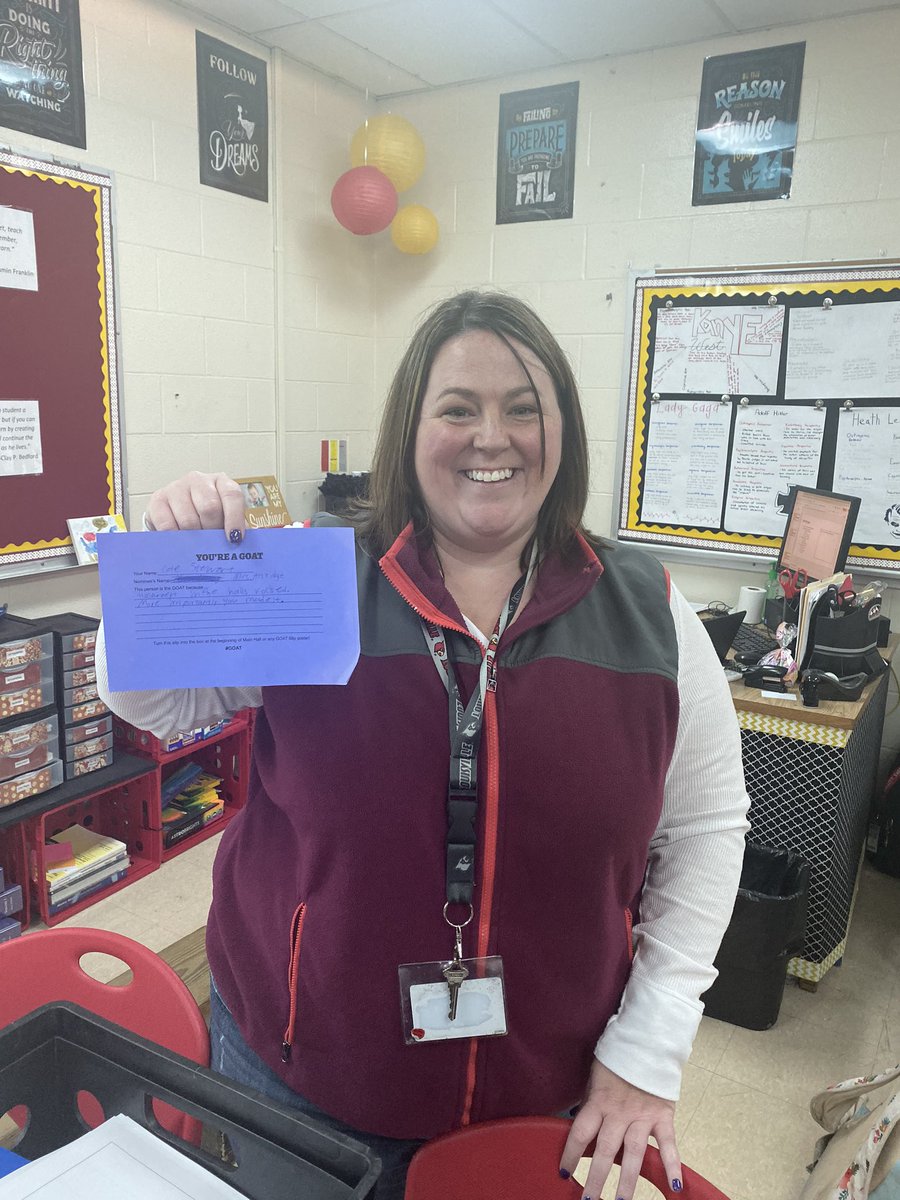 Ms. Akridge received a goat slip for her hard work preparing for Halloween in the halls!