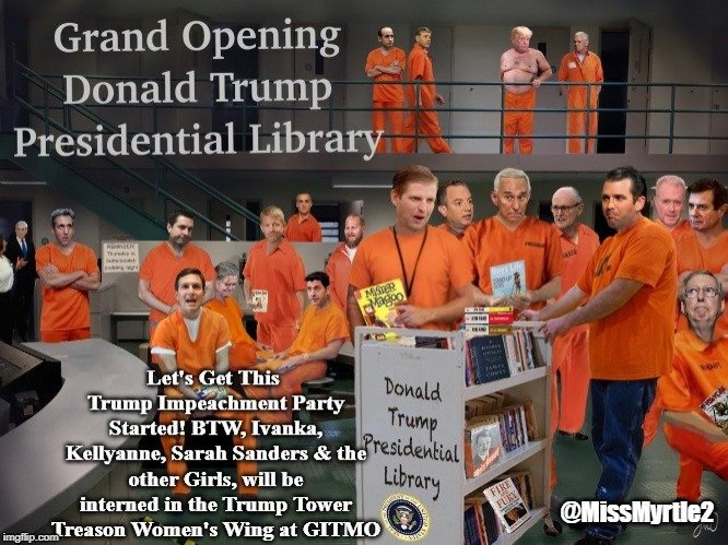 MissMyrtle2Poll's tweet photo. Send #ExtortionistTrump #TraitorInChief @realDonaldTrump @GOP @senatemajldr @GOPLeader @GOPChairwoman @SenateGOP @HouseGOP to The Ash Heap of History - And #GITMO. #TheyBetrayedAmerica for a few rubles and yuan. #MoscowMitchIsNext. Yes that's #Mueller in the doorway middle left https://t.co/uI70PXJa1l