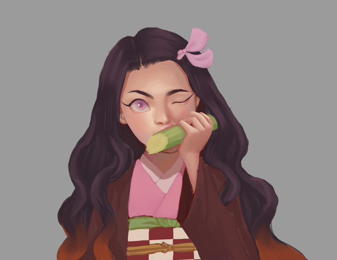 cabbage™️さんがTwitterに投稿した竈門禰豆子(鬼滅の刃)のイラスト。