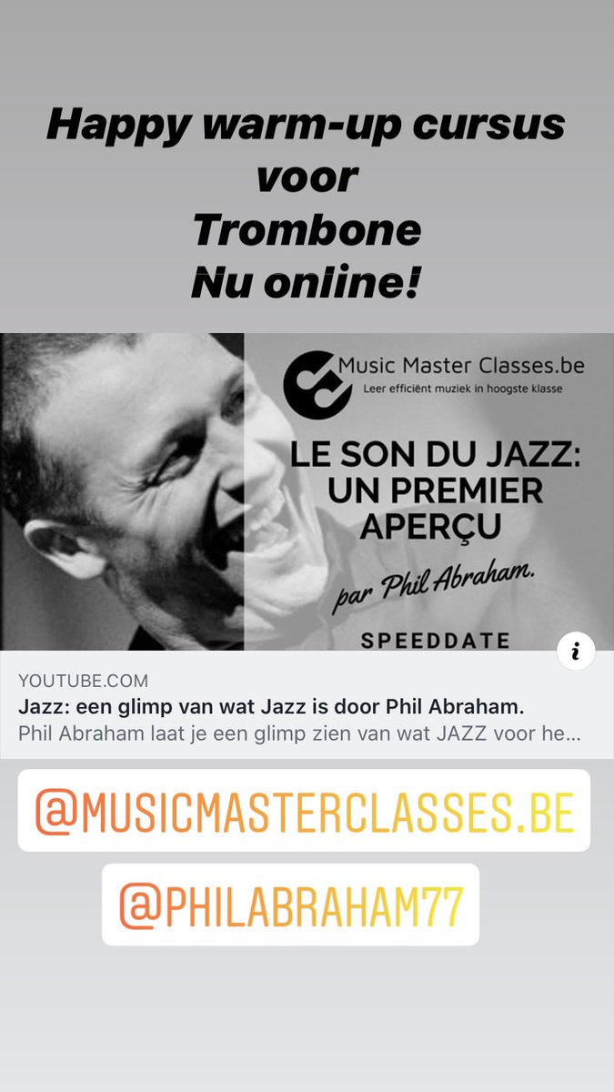 BasBulteel's tweet photo. Nu online ! Happy warm-up cursus voor trombone door #philabraham . Schrijf je in op https://t.co/fRCiW8sbQo Belgische primeur onlinemuziekonderwijs @musicmastercla1 https://t.co/BSb1xnRAhI