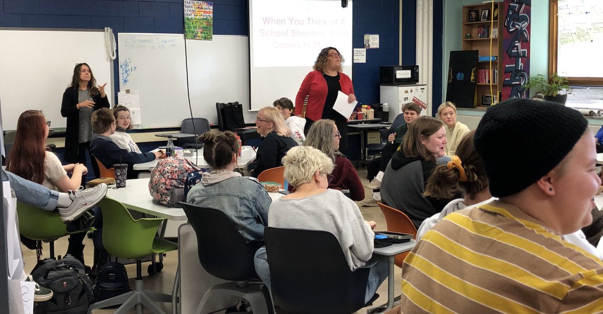 UACommunitySch's tweet photo. Examining School Shooters with our speaker Kyleen Ammerman, from @miamiuniversity, as we cover our gun violence unit. #SeekingResolution #Knowledge #Statistics https://t.co/6tuV5Co5lV