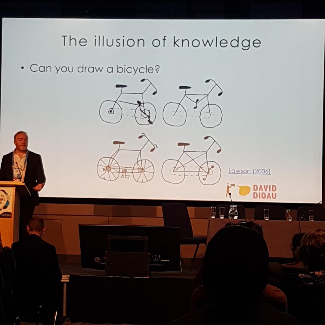 CreateMags's tweet photo. Beware the illusion of knowledge! David Didau on what cognitive psychology might tell us about teaching and learning. #SETCONF19 @SocietyET https://t.co/SlDrWtFWXn