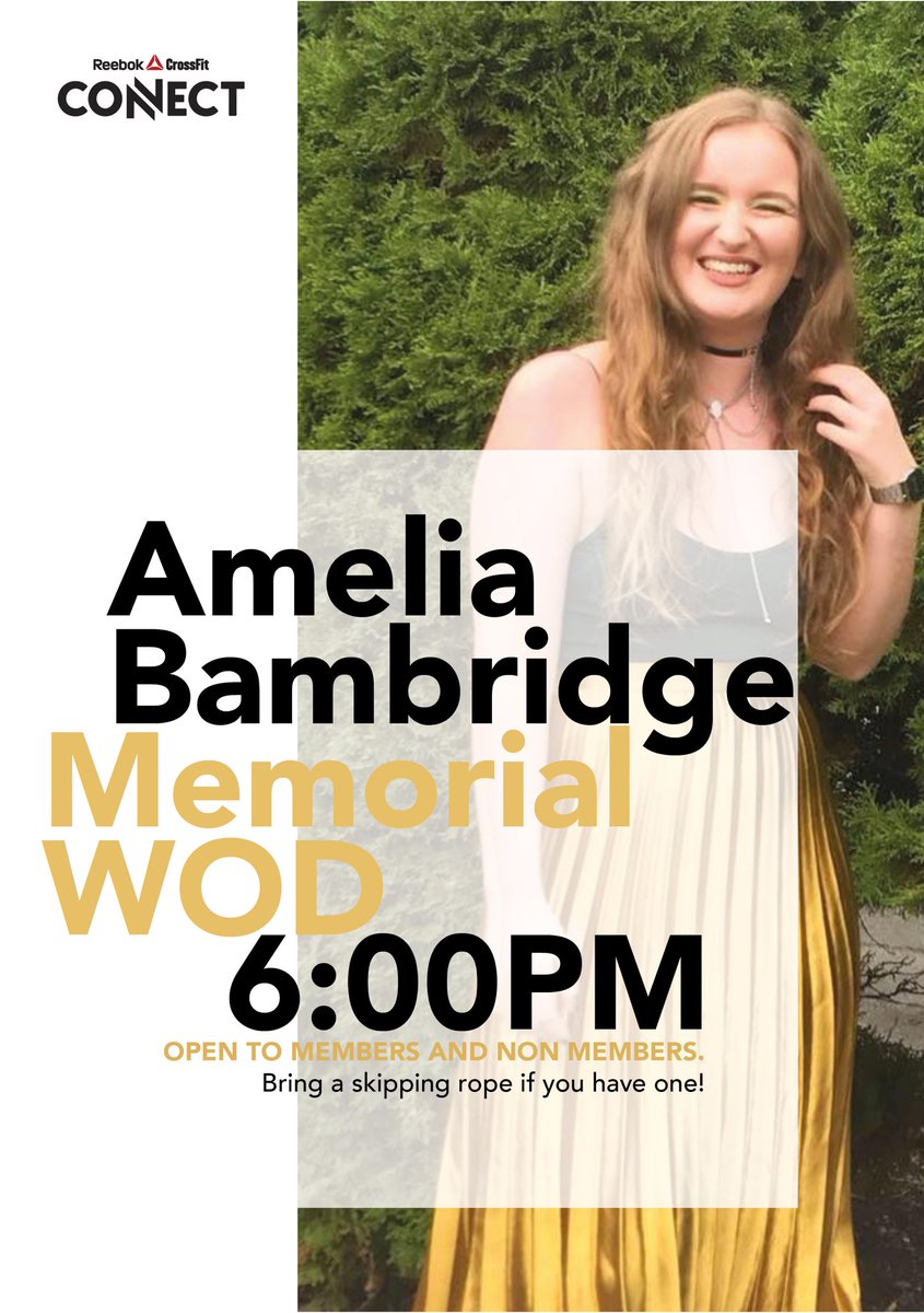 #memorial #WOD today at 6:00 PM for #ameliabambridge. Our member and brother to #Amelia Harry has programmed the WOD. Open to members and non members <a href="/CrossFitUK1/">CrossFit U.K.</a> <a href="/CoolBrighton/">Cool Brighton</a>