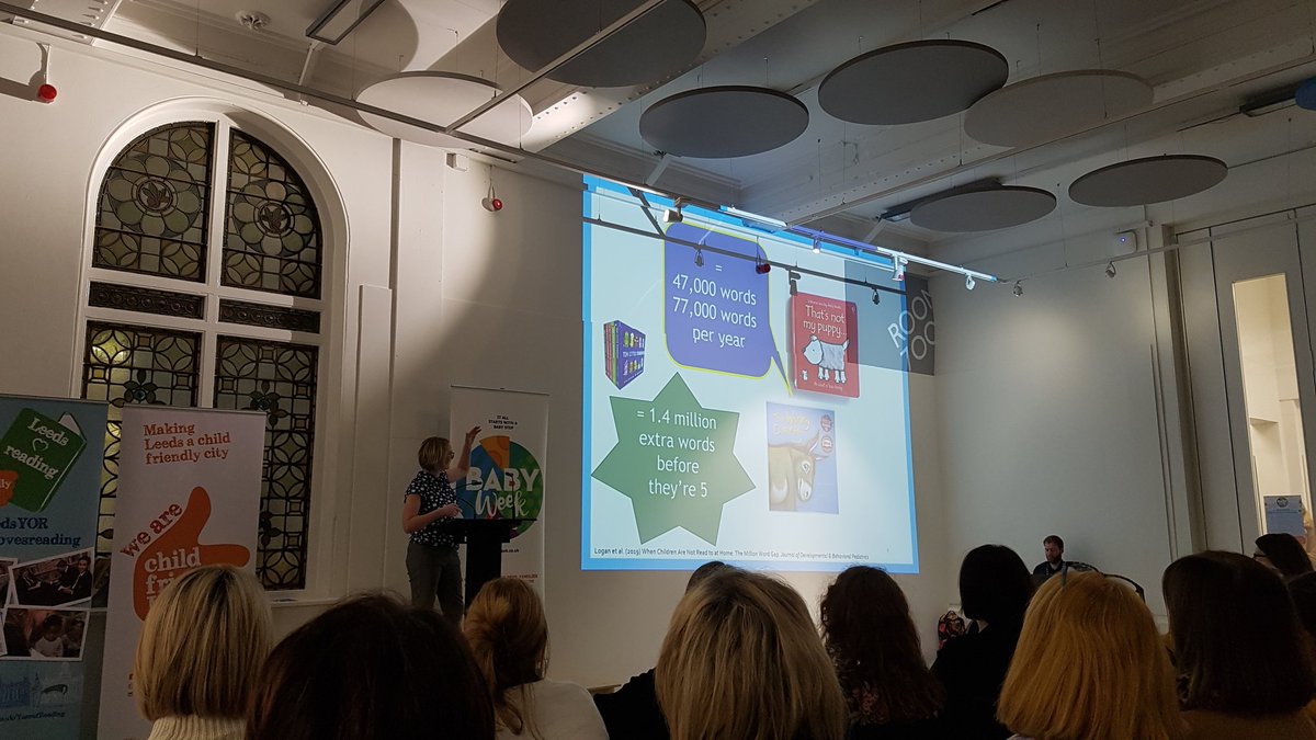 Great to be @BabyWeekLeeds this morning. Here's @Cat_Davies talking about how shared book reading increases the number of words children hear.