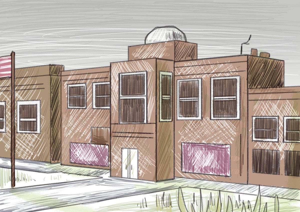 darkertruths's tweet image. Let&apos;s go with some more art! Some settings, maybe? Maybe the high school. Check out these amazing designs and help us to support the creator @BrynForrester lockers, a classroom, the cafeteria, and the exterior of the building.

#art #conceptart #settingdesign #backgrounddesign