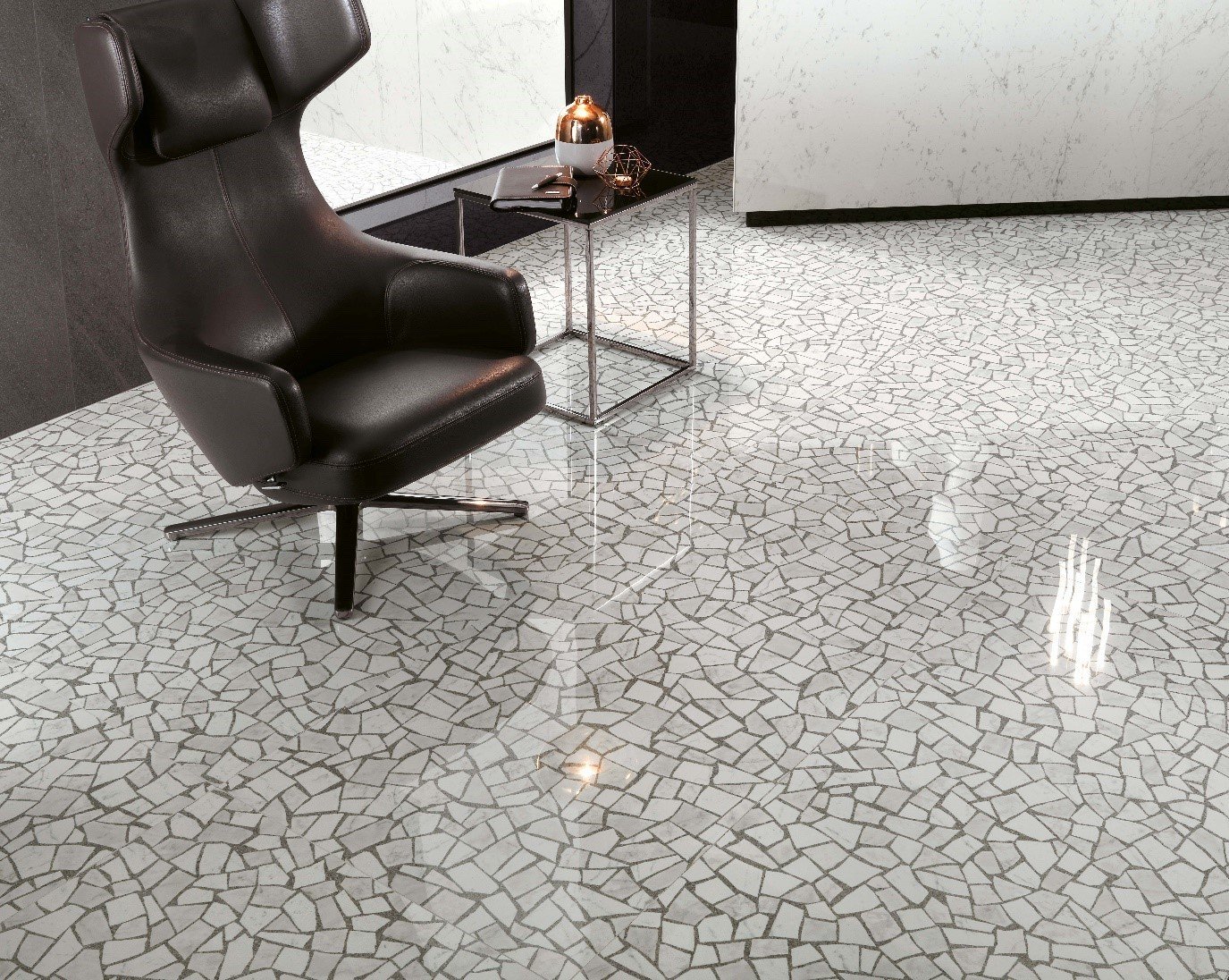 The Surface Within on X: Traditional floors of #terrazzo created for the  present day t.coossjxVOzWj #Minoli Gemstones Palladiana Carrara  #tiles are produced with a high shine finish on a #porcelain body, featuring