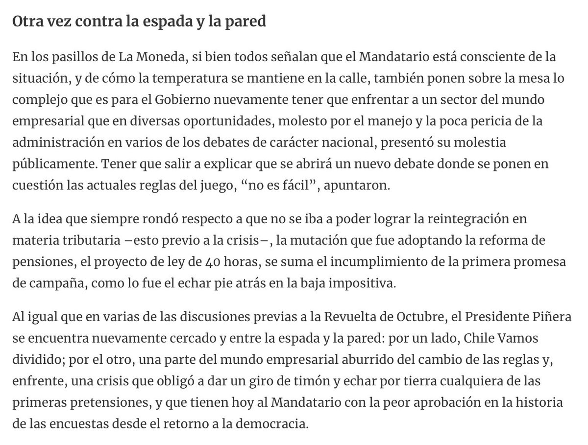 Political situation of the Chilean president … beyond the catastrophic approval numbers(or how to bring the plutocrats, that in general don’t like Piñera even before he was president, to the table)( @elmostrador)