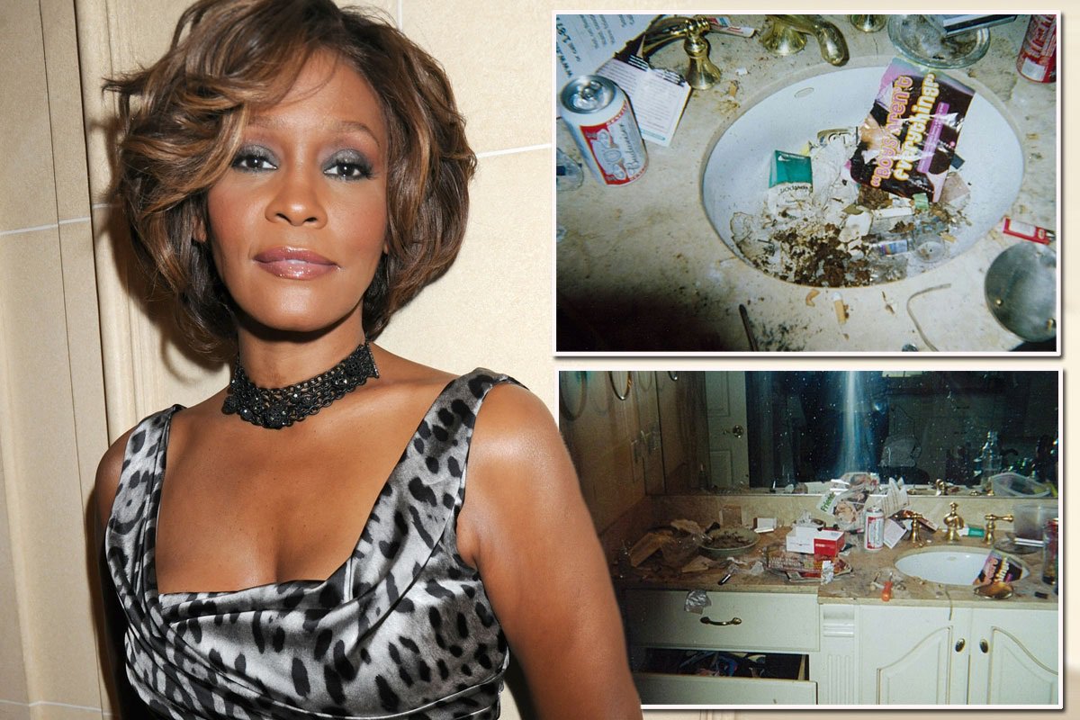 “Filthy drug-stained bathroom where Whitney Houston smoked crack cocaine be...