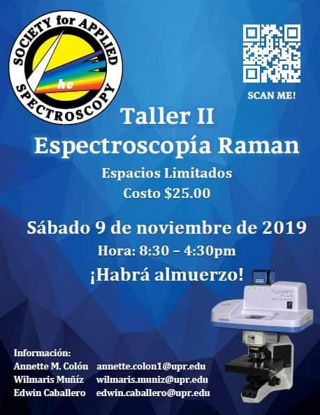 SocietyRum's tweet photo. Registro para el taller de espectroscopía RAMAN II !!

¡Espacios limitados! 

https://t.co/UxbNOkNxez

Costo $25.00, ATH Móvil: (787) 373-2890

#SAS #SASpecs #Spectroscopy #Raman #AppliedSpec #UPR #UPRM #rum https://t.co/3bOt1UaUKN