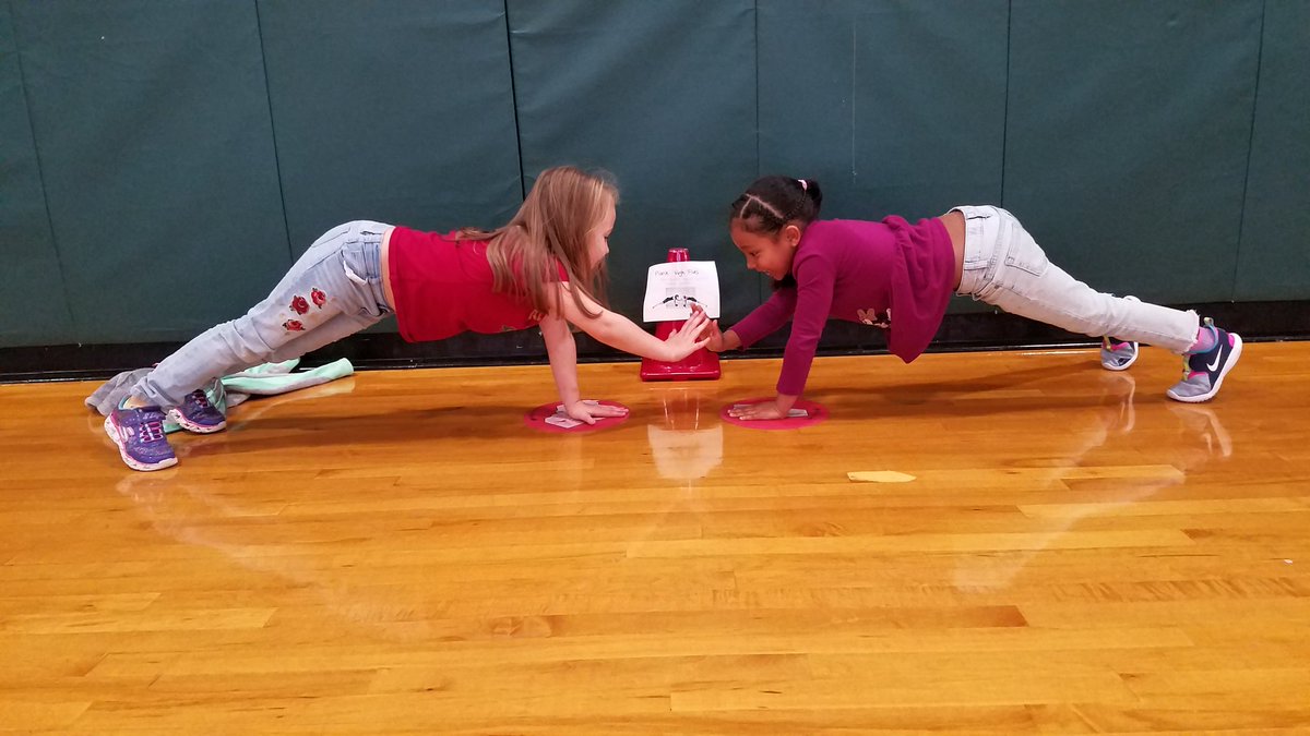 Fitness stations.  These K ss are rocking the plank high fives! These are not easy.  Wow! <a href="/GreerElementary/">Greer Geckos</a> #physed #elempe #greerelementary
